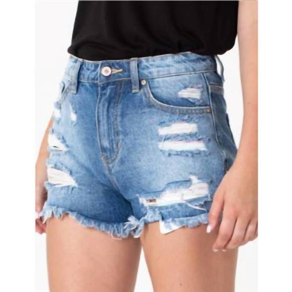 NEW KANCAN pastel thread distressed denim shorts in medium wash - Picture 2 of 7